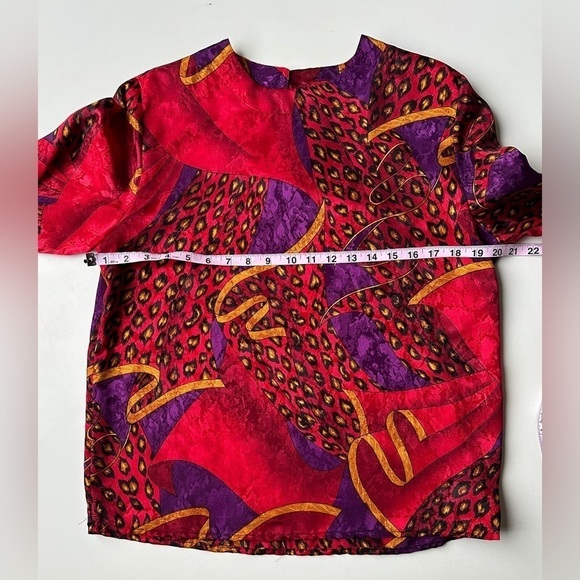 Vintage Laura Jayne Collection Red Abstract Retro Animal Print Blouse Women’s 8 - Picture 4 of 6